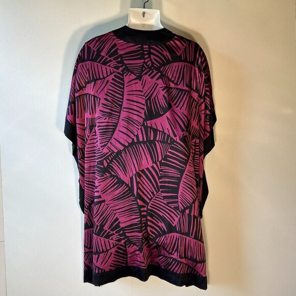 Kimono OSFA Navy & Hot Pink Tropical Abstract Maximalism Cover Up Resort Silky - Picture 5 of 6